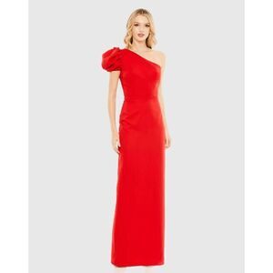 Mac Duggal NWT size 0 red One Shoulder Puff Sleeve Gown- dress style 49630